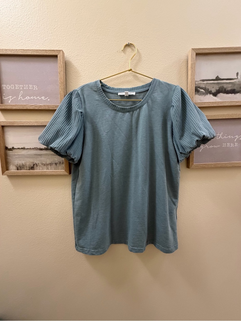 Jane and Delancey Puff Sleeve Top in Dusty Blue